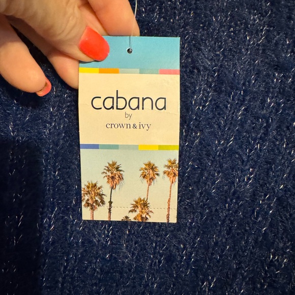 NWT Blue Fuzzy Crew Neck Sweater  LARGE      #1 - Picture 7 of 8